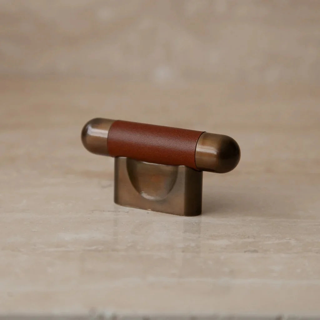 Mineral Leather Wrapped Metal Knob
