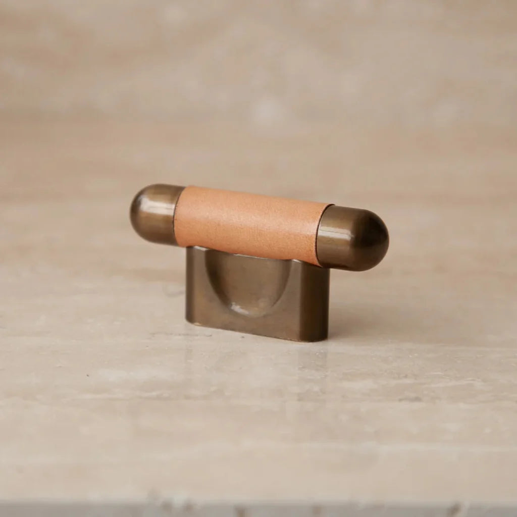 Mineral Leather Wrapped Metal Knob